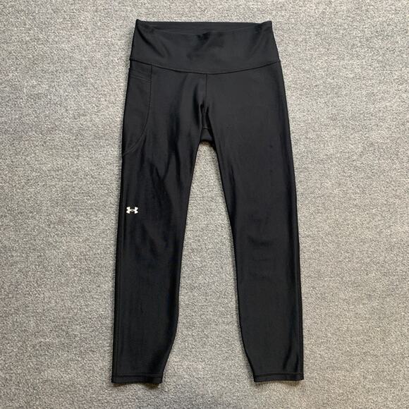 Under Armour Leggings Womens M Medium Black Compression Heatgear High Rise Yoga - Picture 2 of 13
